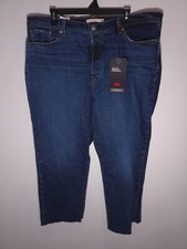 NWT Levis Premium Womens Wedgie Straight Jeans 25 X 28 Blue High Rise Raw Hem