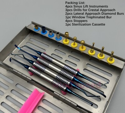 Dental Implant Lateral Approach Sinus lift Tool Diamond Burs Drills Stoppers Kit