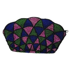 Vintage 80's Neiman Marcus Hand Beaded Shell Shaped Geometric Clutch With Zipper