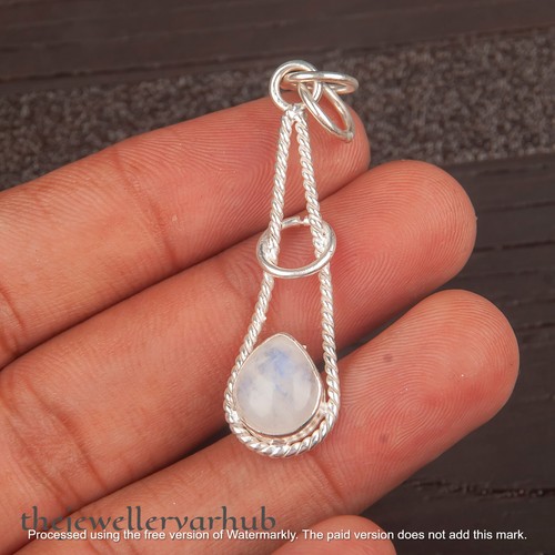 White Rainbow Pendant pear handmade Sterling Silver 925 Jewelrey Wadding gift - Picture 4 of 6