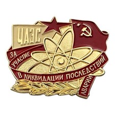 USSR Soviet Ukraine Chernobyl Liquidator Brass and Enamel Lapel Pin Badge