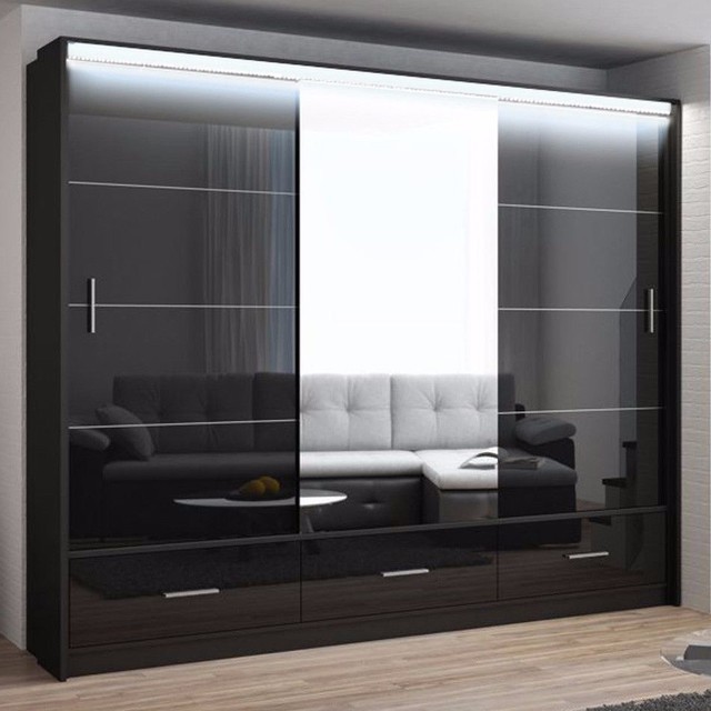 Kleiderschrank Schrank Hochglanz Glanz Spiegel weiß eiche ...