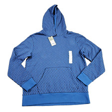 Goodfellow  Co. Print Hoodie Mens Medium Blue Soft Fleece Pullover Long Sleeve