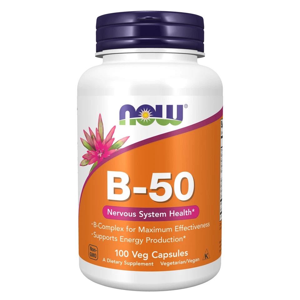 2 x NOW Vitamina B50 mg Producción de Energía Sistema Nervioso Salud 100 Cápsulas Vegetales Foto 2 de 4