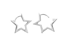 925 Silver Rhodium-Plated Star-Shaped Hoop Earrings