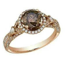 14K Rose Gold Plated 2CT Round Simulated Chocolate Diamond Halo Engagement Ring