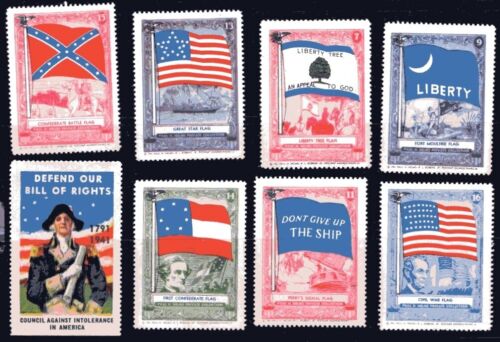 USA WWII & ZIO SAM MAGA BANDIERA LIBERTY 8 FRANCOBOLLI POSTER, M, ORIGINALE VF