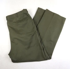 NORM THOMPSON AUTO-SIZER - MEN'S OLIVE GREEN PLEATED FRONT DRESS PANTS - SIZE 36