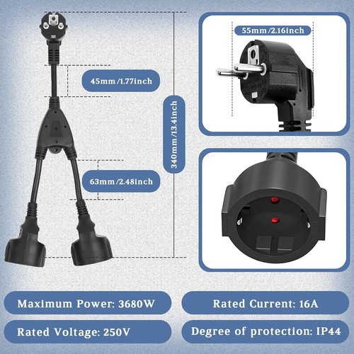 3-krotna wtyczka do gniazda, przedłużacz z 3 puszkami narożnymi Schuko 16A250V - Zdjęcie 23 z 42