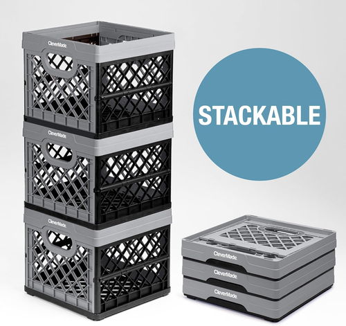 Clevermade Collapsible Milk Crate, Stone, 3PK - 25L (6 Gal) Stackable Storage Bi - Picture 5 of 12