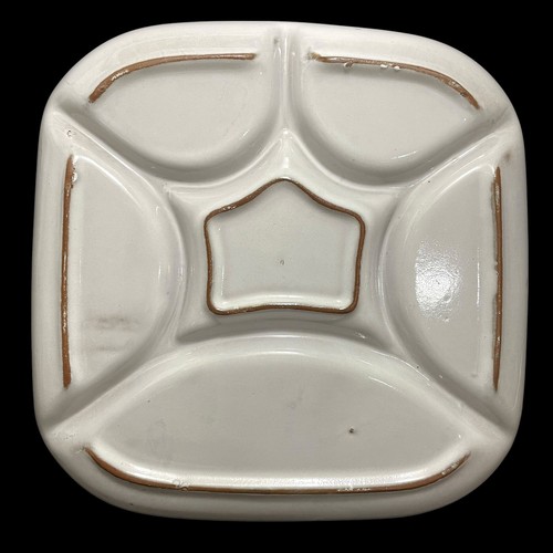 Vintage 1970s Estriceram Quebec Pottery Set of 4 Fondue Plates - Orange Fat Lava - Picture 6 of 8