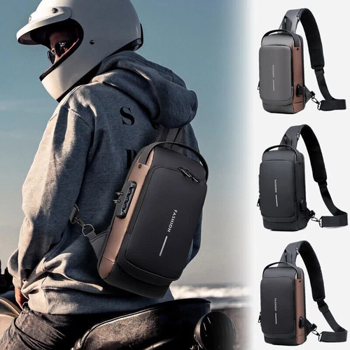 Men's Sling Backpack Waterproof Anti-theft Shoulder Crossbody Chest Bag USB Port - Picture 2 of 20
