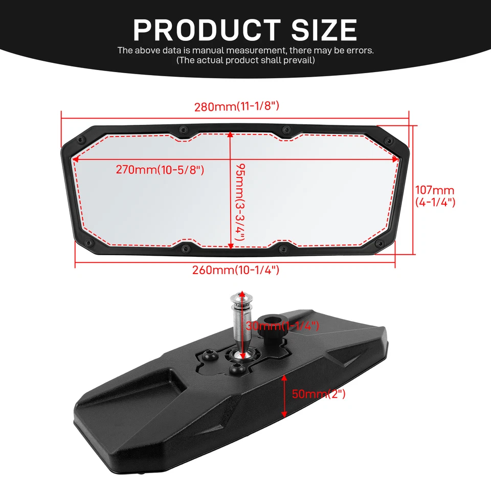 Espelhos traseiros + centrais ajustáveis para Polaris Ranger 500 570 900 XP 1000 Crew - Imagem 3 de 4
