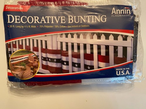 NEW ANNIN 20 FT LONG X 1.5’ RED WHITE BLUE USA PATRIOTIC DECORATIVE BUNTING
