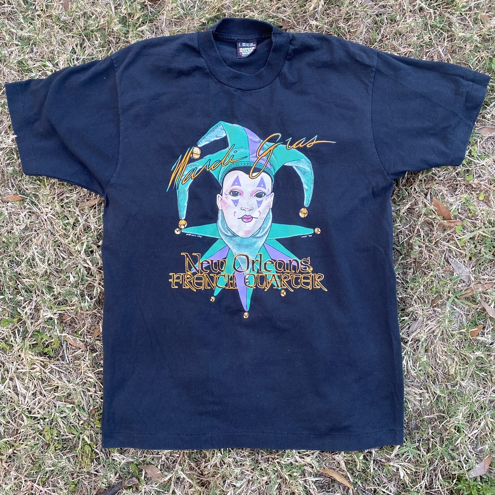 VTG 90's New Orleans French Quarter Mardi Gras T Shirt USA Men L