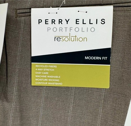 Perry Ellis Portfolio Men's Modern-Fit Resolution Dress Pants Dk Beige 40x30 - Picture 3 of 3