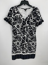 Talbots Dress Womens Small Black Floral Short Sleeve V-Neck Border Print Sheath