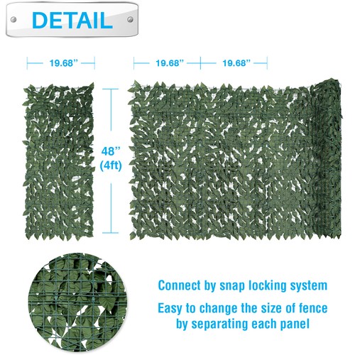 Artificial Faux Laurel Leaves Privacy Fence Screen Dark Green w/ Mesh Backing - Picture 4 of 14