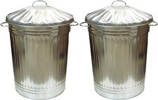 Large 90L Galvanised Metal Storage Bin with Lid and Handles pack of 2