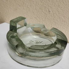 Heavy Clear Glass 4 3/8” Round Ashtray Star Burst 3 Rests Two Holders JGBx 25