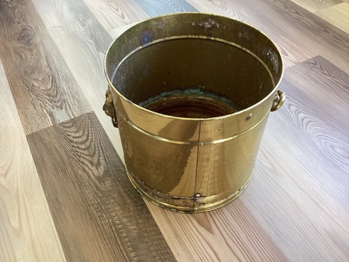 Vintage Hammered Brass Lions Head Planter With Handles AS IS