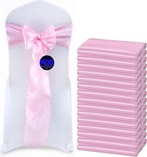 100 Pink Satin Chair Sashes Silky Sateen Chair Bows wedding party banquet d cor