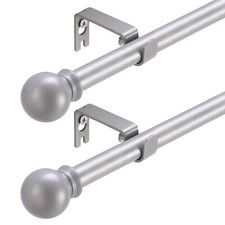 2 Pack Silver Curtain Rods for windows 32 to 62 inch5/8 inch Decorative Curta...