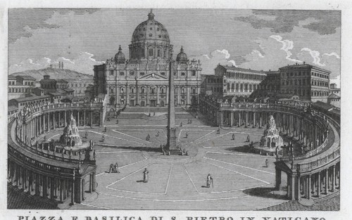 PIETROPLATZ UND BASILIKA, Radierung, 1850 + GRATIS PASSEPARTOUT