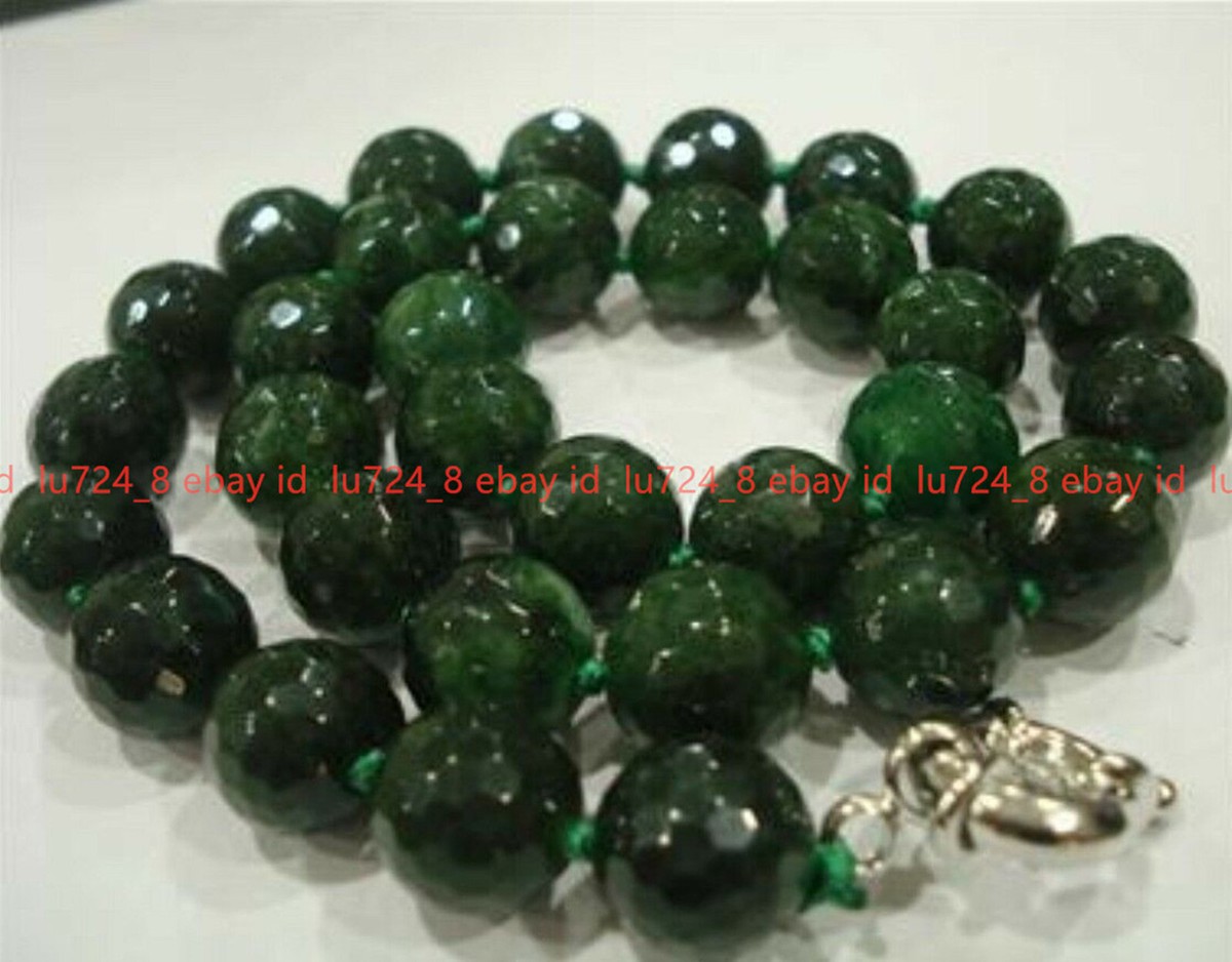 AAA Quality Natural Jade Bead Necklace – 8/10/12mm Faceted Round Gemstone, 18” Length