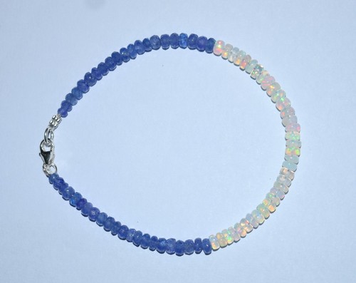 925 sterling Argento Naturale Blu Tanzanite & Etiope Opale 7"Bracciale Di - Foto 2 di 5