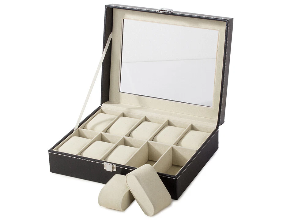 Scatola Box Porta Orologi Posti Custodia Valigetta con Vetrina per Orologio - Immagine 3 di 4