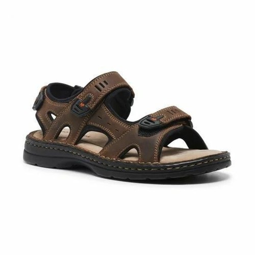 Mens Hush Puppies Simmer Brown Leather Sandals Shoes - 第 1/5 張圖片