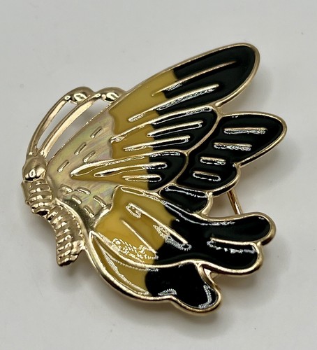 Retro Ladies Belt Buckle Enameled Butterfly Black and Gold 1980's - Picture 3 of 7