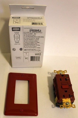 HUBBELL Hospital Grade GFCI Outlet Receptacle GFR8300HRLA Red 20A 125V LED Ind. - Picture 4 of 4