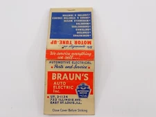 Vintage Brauns Auto Electric Inc Matchbook cover East St. Louis ILL