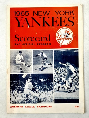 1965 New York Yankees SCORECARD PROGRAM vs Boston Red Sox MANTLE YAZ CONIGLIARO