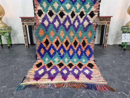 Moroccan Handmade Vintage Rug 3'1"x6'2" Berber Geometric Purple Cotton Area Rug - Picture 3 of 12
