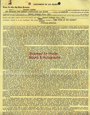 DOROTHY PARKER - DOCUMENT - SIGNED - 1942 - PRIDE OF THE YANKEES - BABE ...