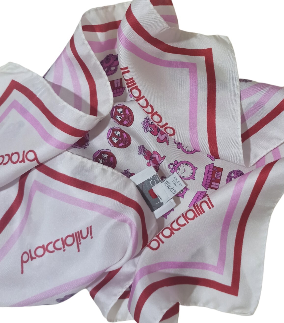 BRACCIALINI White Multi Patterned Silk Scarf ITAL… - image 4