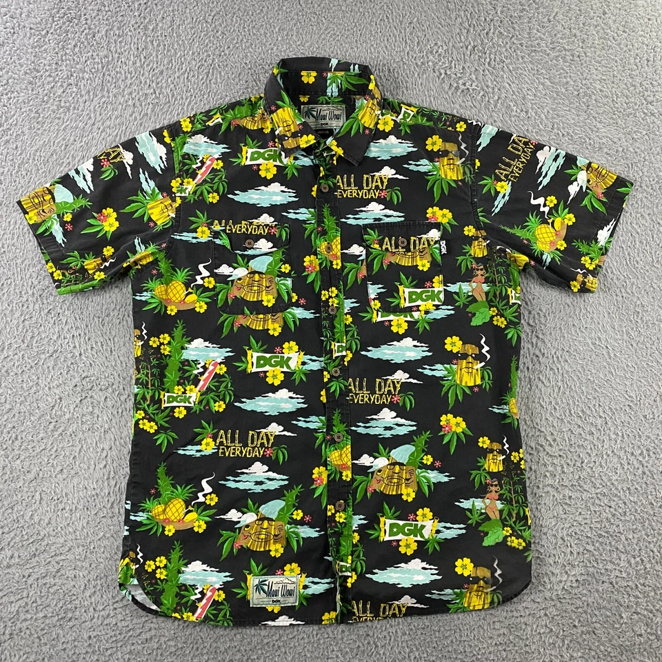 DGK Maui Wowi 衬衫男式中号夏威夷吸烟石匠杂草提基菠萝 — 第 2/4 张图片
