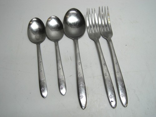 5 Pieces VTG MCM SAPPHIRE Japan Stainless Flatware Spoon Fork