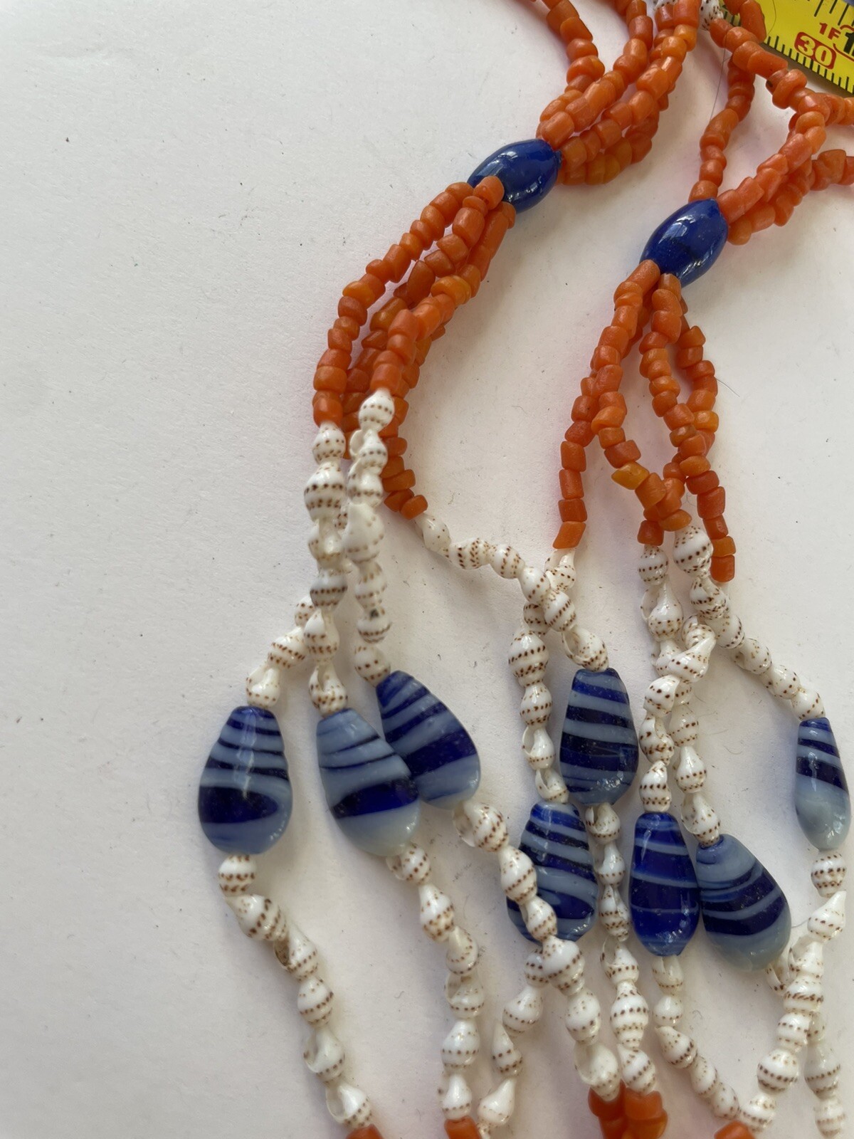Statement Orange Blue Micro bead Multi-strand sea… - image 3