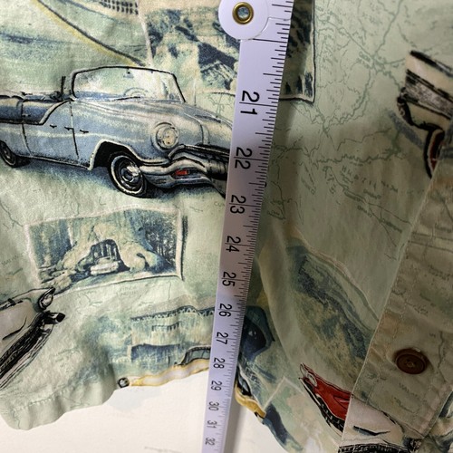 North River Shirt Mens Large Green Hot Rods Cars USA Button Up AOP - Picture 8 of 12
