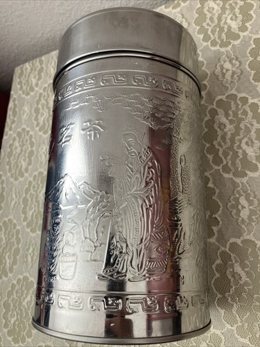 Stainless Steel Chinese Tea Canister 8x4.5” W Lid And Seal