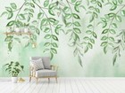 3D Hand Drawn Green Leaves Plant Self-adhesive Removable Wallpaper Murals Wall