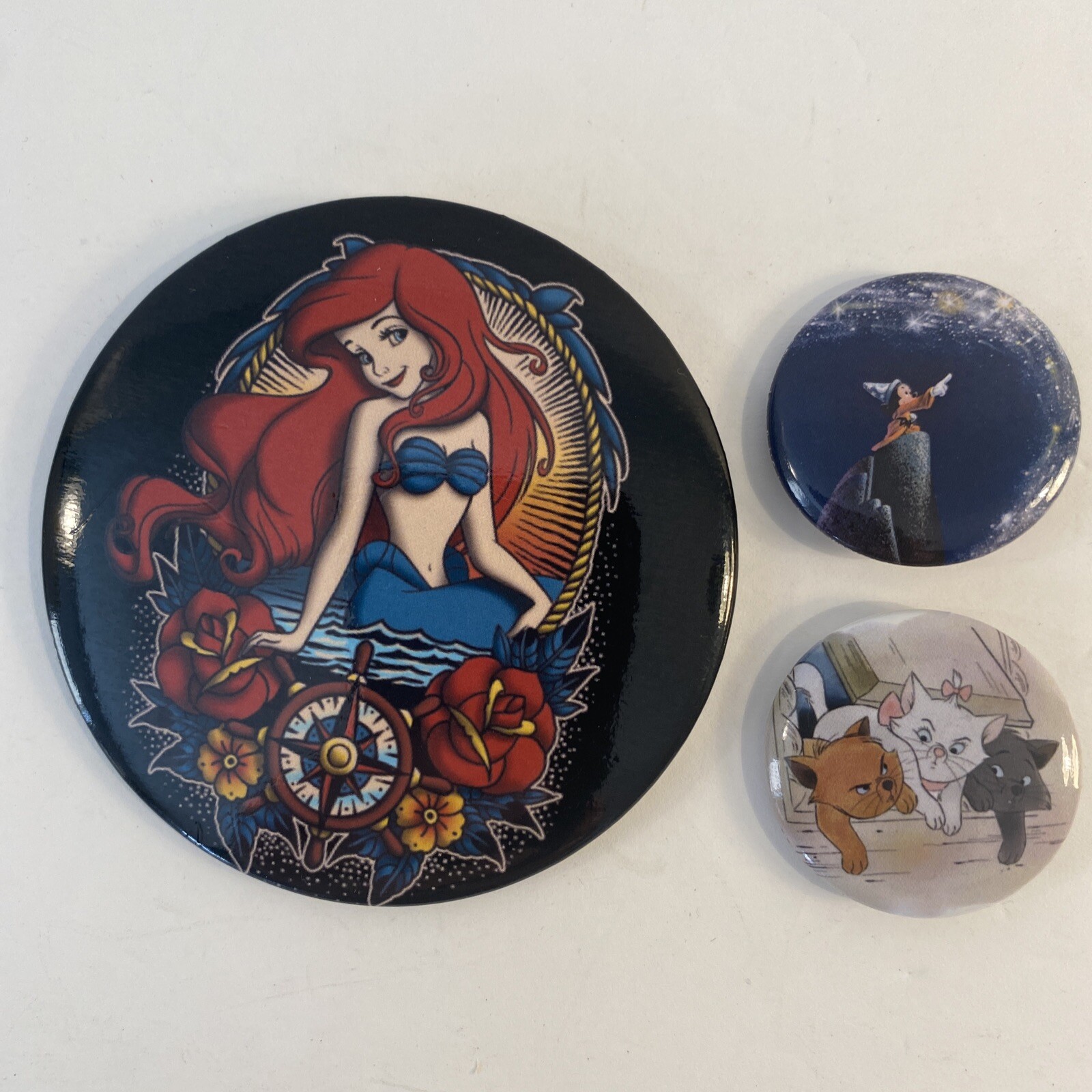 3) PIN LOT Little Mermaid ARIEL Black Tattoo 3” & Fantasia 1” & Aristocats  1” | eBay