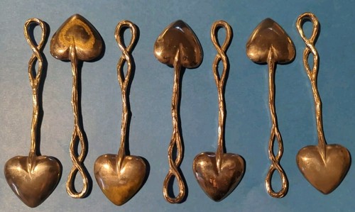 7x LOT- 4.8" Silver Plated Heart Shape Spoon w/ Striated Twist Handle Vintage GD - Picture 3 of 8
