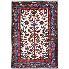3'7" x 5'3" Ivory Turkish Knot Birds Figurines Hand Knotted Wool Rug R86990