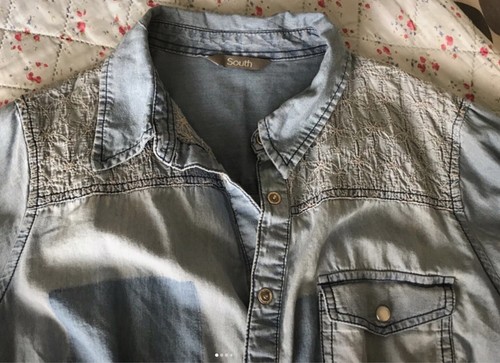 South Denim Lace Trim Shirt Size 14 faded patch - Picture 5 of 12