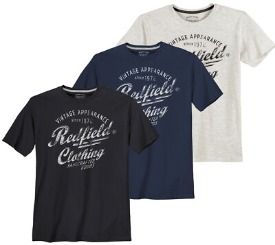 REDFIELD ÜBERGRÖßEN T-SHIRT 3 FARBEN VINTAGE-PRINT SCHWARZ 3XL